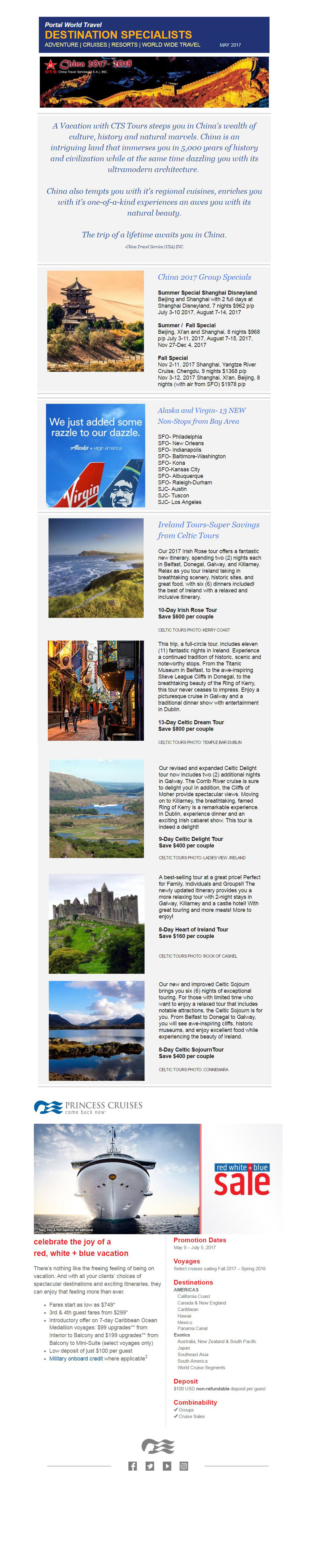 may newsletter, china, ireland, princess cruises, 