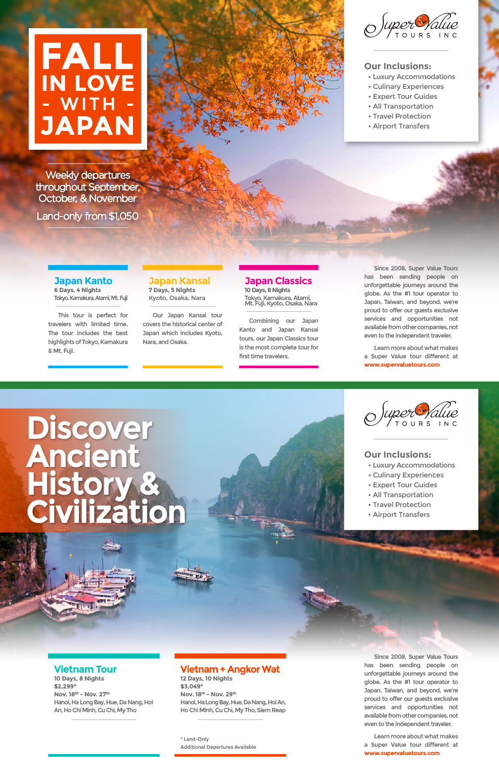 Portal World Travel, Supervalue Tours, Japan, Vietnam
